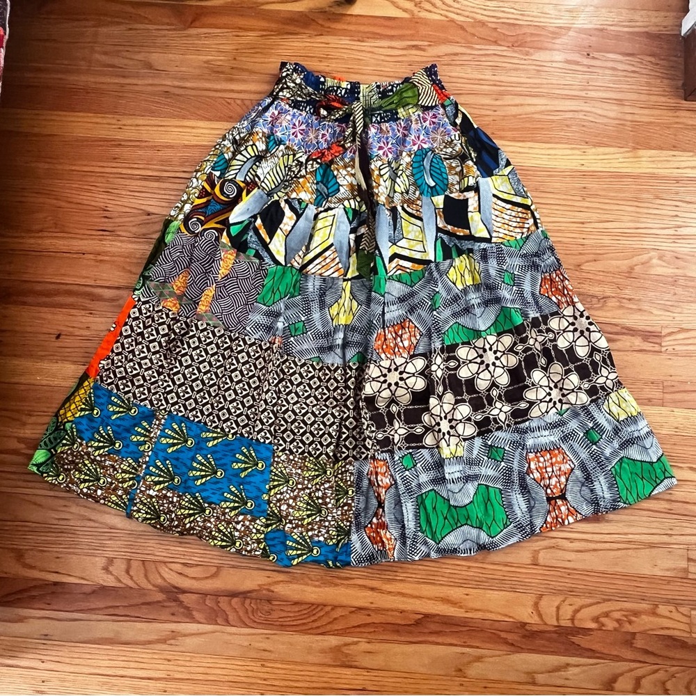 Vibrant Multicolor Patchwork Print Maxi Skirt Ful… - image 1